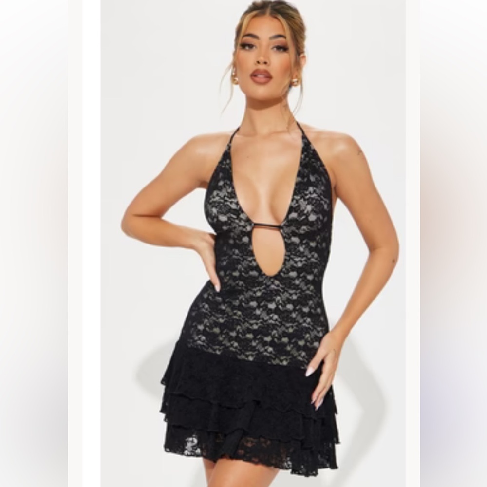 Fashion Nova Black Lace Backless Dress